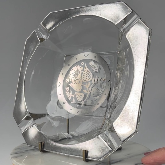 Vintage Sterling Silver 8" Cigar Georges Briard Square Glass Mid Century Ashtray - Picture 5 of 15